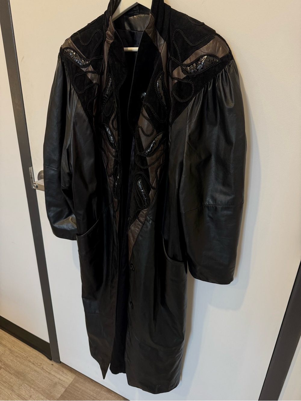 Vintage 80s Leather Trench Coat Duster Western Snakeskin Suede Liz Harbos in 8